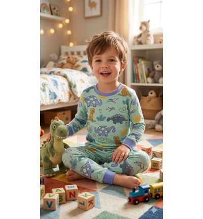 بيجاما أطفال بنقشة الديناصورات – Kids Dinosaur Pajama Set