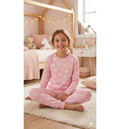 بيجاما أطفال وردية بنقشة دوائر – Pink Pattern Kids Pajama